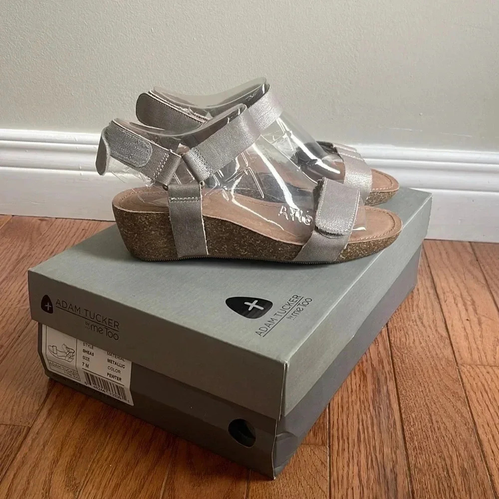 Adam Tucker by Me Too pewter metallic sandals